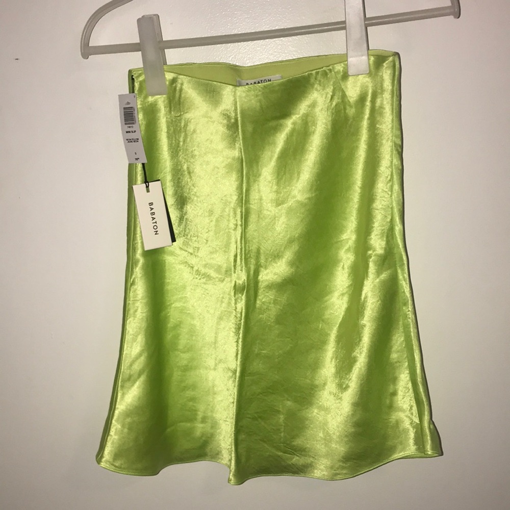 Neon Yellow Babaton Mini Slip Silk Skirt SZ 0